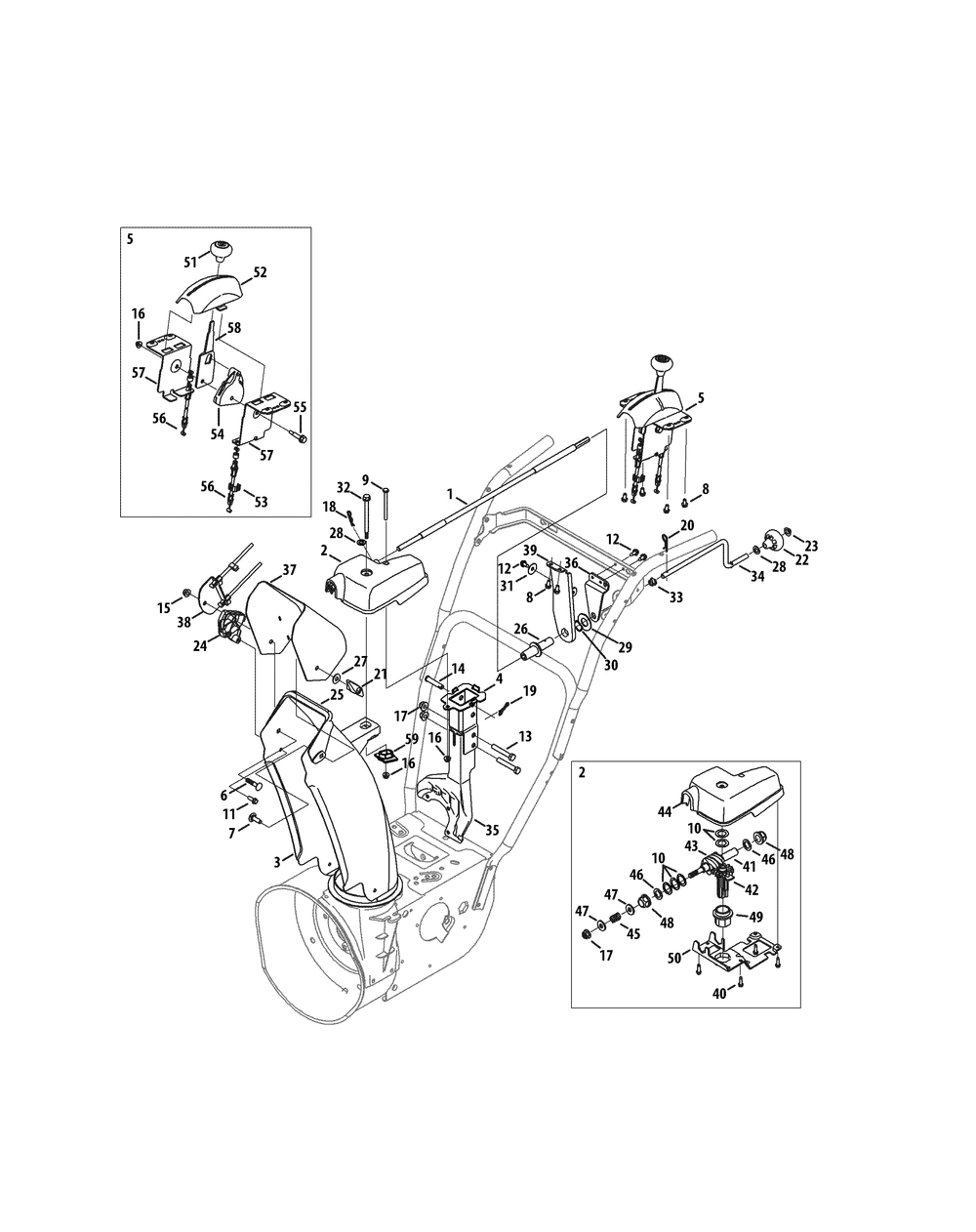 Chute Control Diagram and Parts List for 2X26HP (31AM56SS710-31AM56SS756)(2015) Cub Cadet Snow Blower
